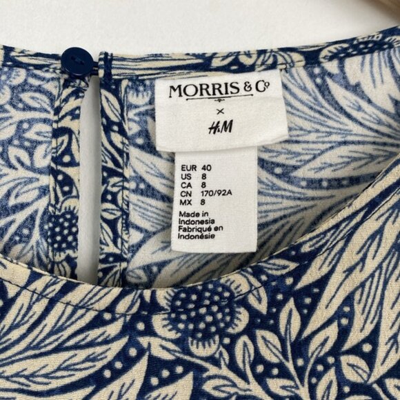 H&M x William Morris & Co 8 Floral Print Top Blouse Navy Blue Ivory - Picture 4 of 15